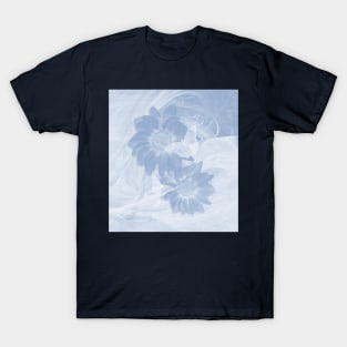 Delicate white butterflies and denim blue flowers in abstract fractal T-Shirt